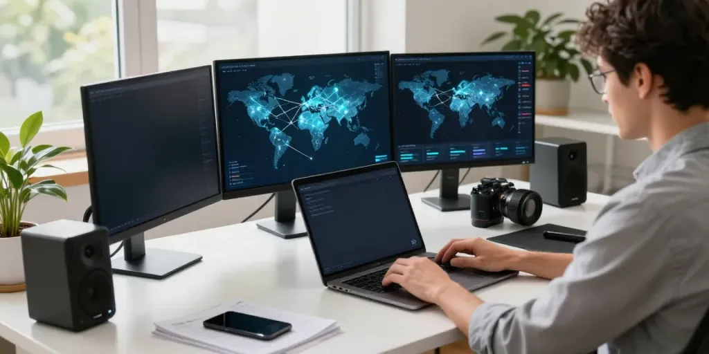 Fast and secure internet connection with 快连 in a modern home office.